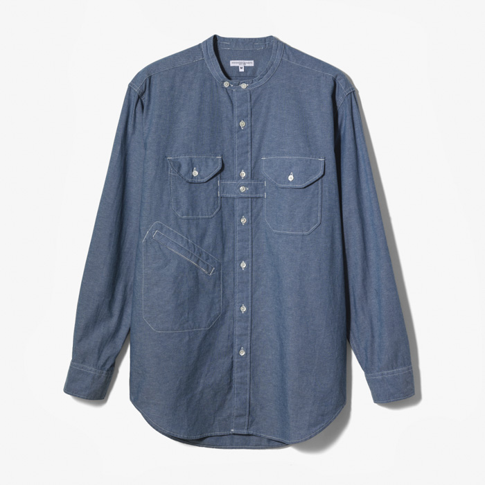 BANDED COLLAR SHIRT (COTTON CHAMBRAY) LIGHT BLUE