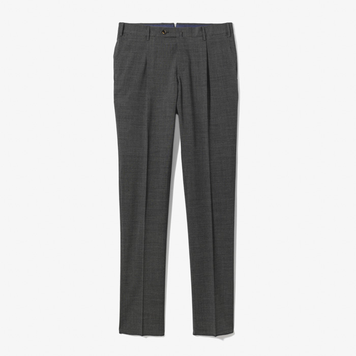 BUSINESS SLIM FIT 1 PLEAT PANT (TROPICAL B-STRETCH 3D-EFFECT WOOL) DARK GRAY