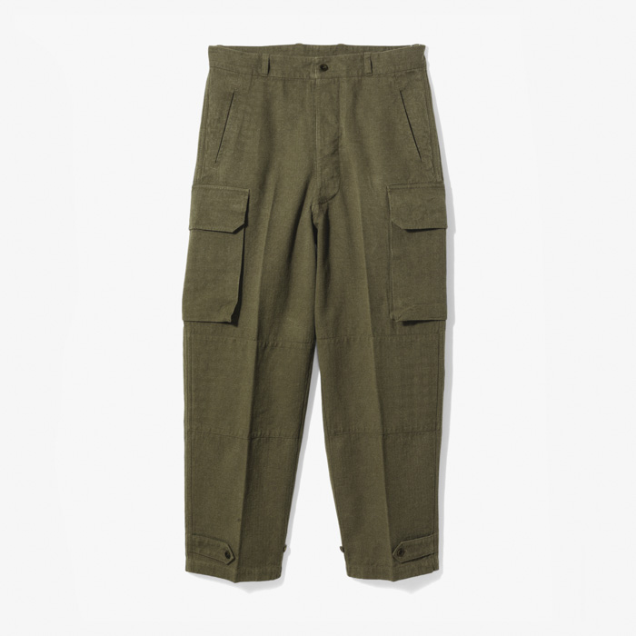 FATIGUE PANTS (WASHED COTTON LINEN SILK HERRINGBONE) OLIVE