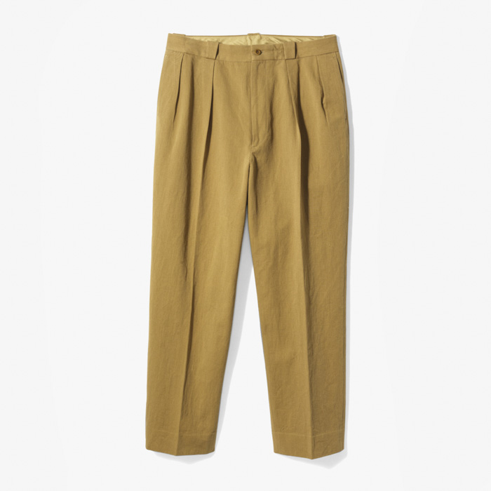 2PLEATS TAPERED TROUSERS (COTTON LINEN OLDEN-SPINNING DRILL) KHAKI