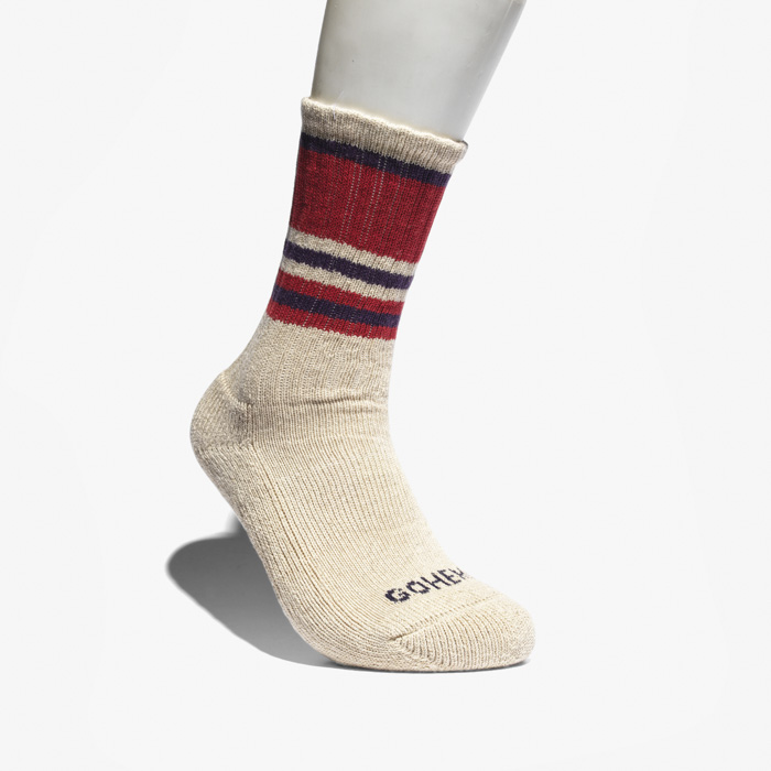 GOHEMP RANDOM STRIPED PILE CREW SOCKS RED