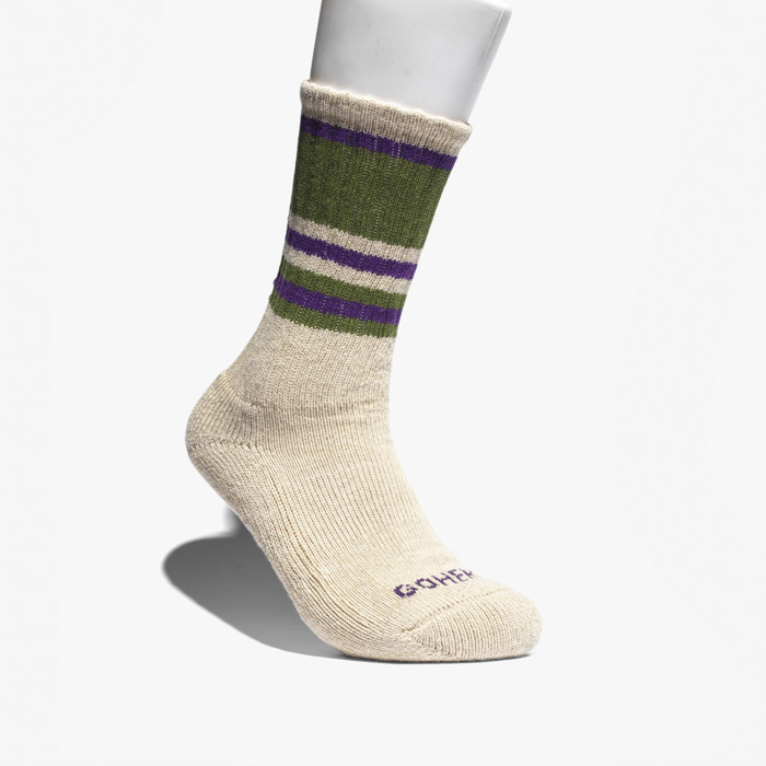 GOHEMP RANDOM STRIPED PILE CREW SOCKS GREEN