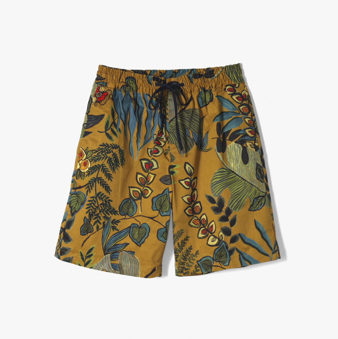 JOGGER STYLE BERMUDA SHORTS (STRETCH GABARDINE WITH ETHNIC PRINT) OLIVE