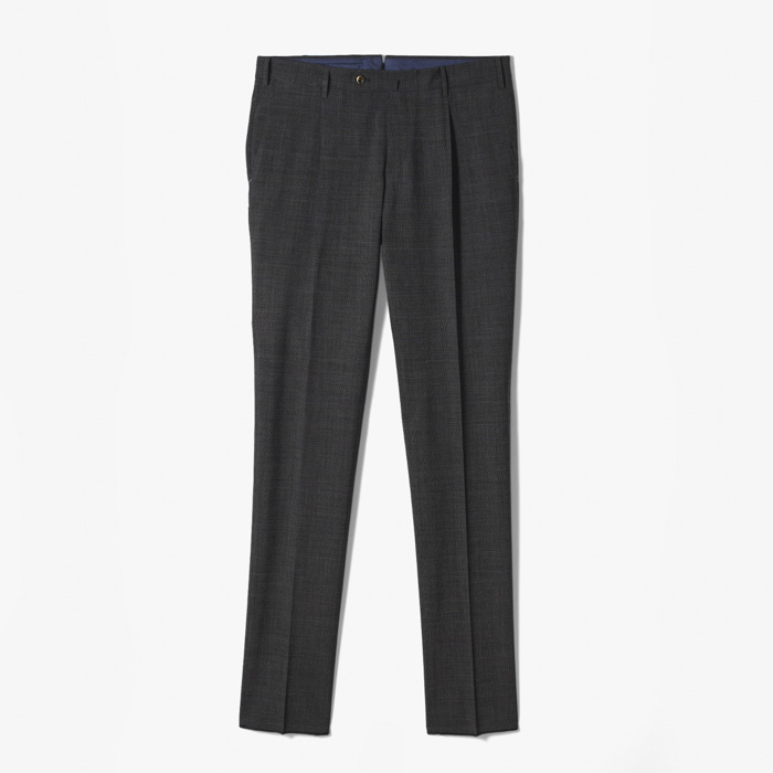 BUSINESS SLIM FIT 1 PLEAT PANT (B-STRETCH FANCY WOOL GLEN CHECK) CHARCOAL GRAY