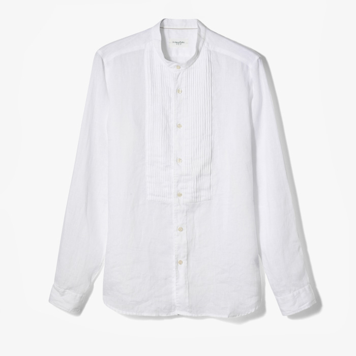 LINEN PLISSE WASHED SHIRTS (SLIM FIT) WHITE