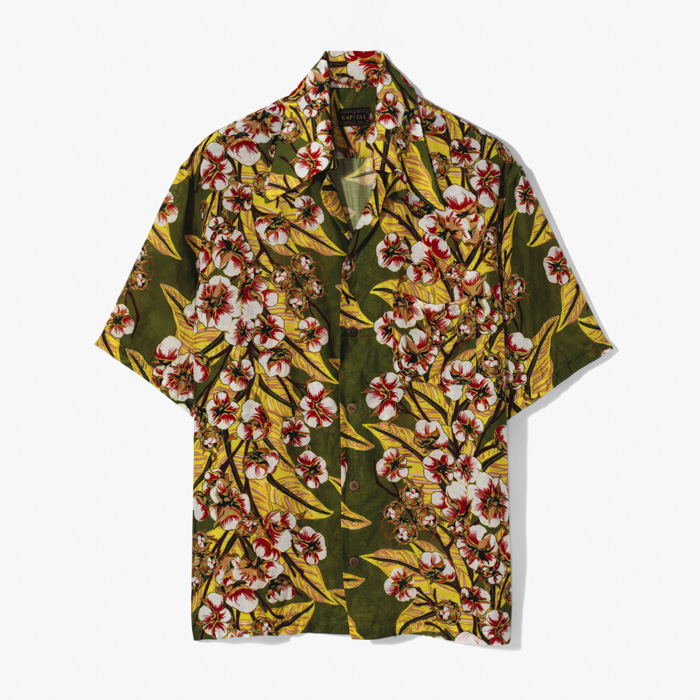 WRANGEL COLLAR ALOHA SHIRT (FLOWER) DARK GREEN