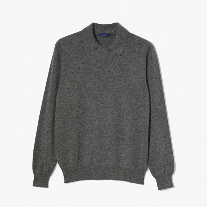 CASHMERE POLO ROUND NECK KNIT GRAY