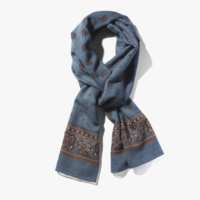 WOOL SCARF (PAISLEY) WASHED BLUE