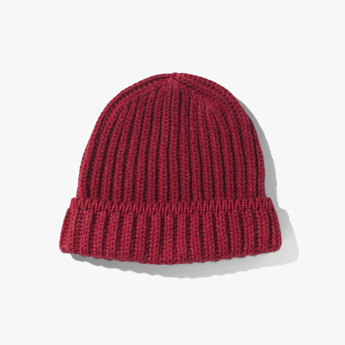 CASHMERE BEANIE (GARMENT DYED 6PLY ENGLISH RIP) RED