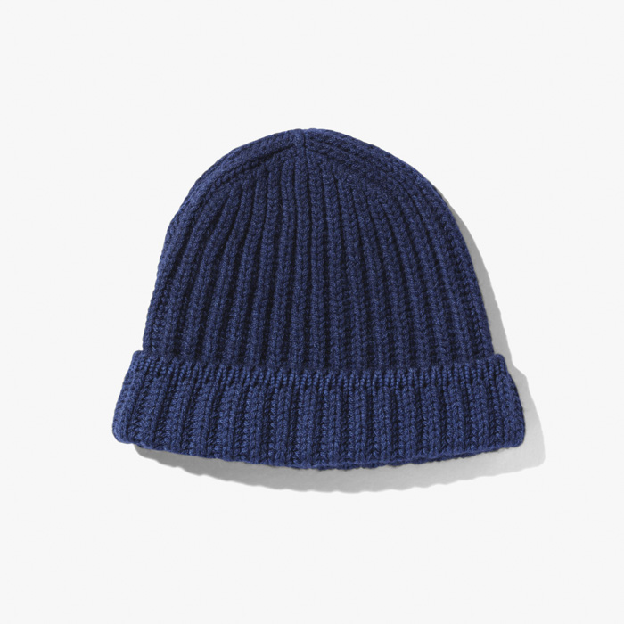 CASHMERE BEANIE (GARMENT DYED 6PLY ENGLISH RIP) NAVY