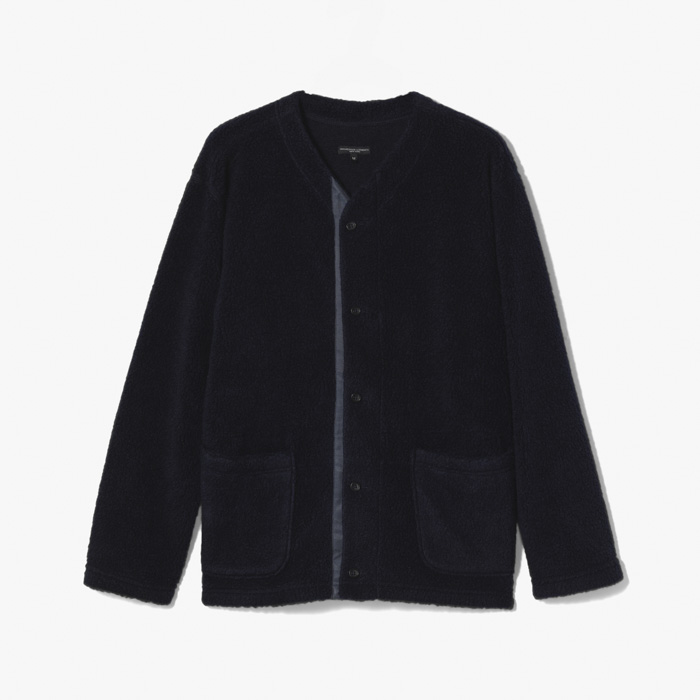 KNIT CARDIGAN (WOOL POLY SHAGGY KNIT) NAVY