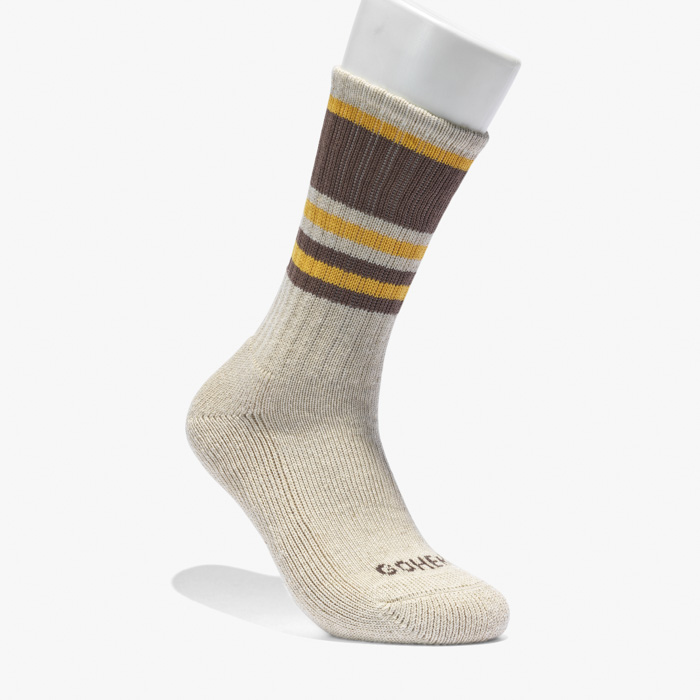 GOHEMP RANDOM STRIPED PILE CREW SOCKS BROWN