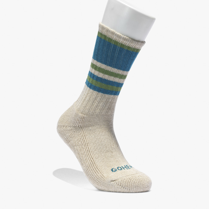 GOHEMP RANDOM STRIPED PILE CREW SOCKS LIGHT BLUE