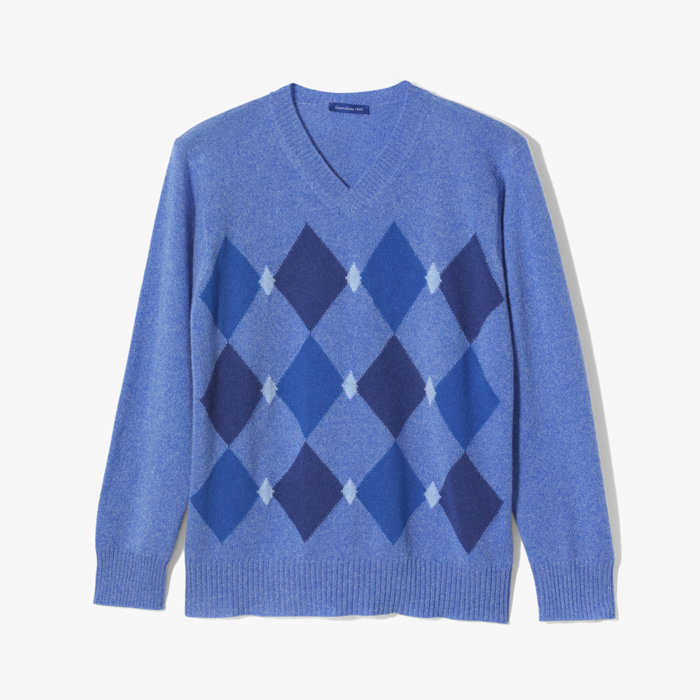 CASHMERE INTARSIA V-NECK KNIT LIGHT BLUE