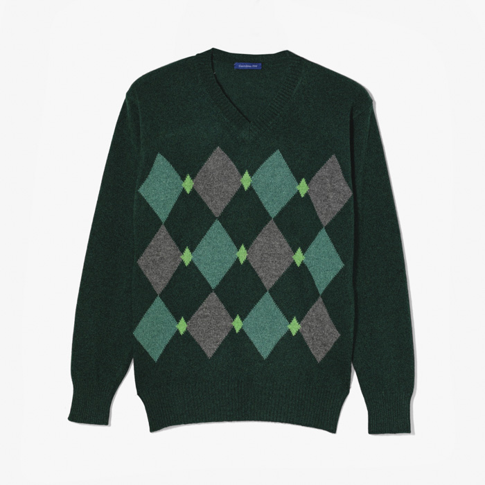 CASHMERE INTARSIA V-NECK KNIT GREEN