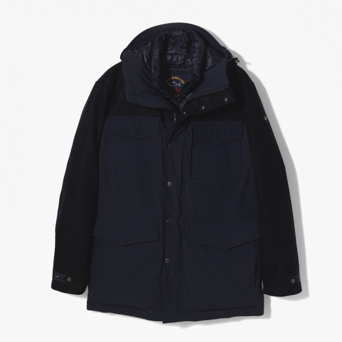 MULTI-POCKET DOWN HOODED FILED JACKET NAVY