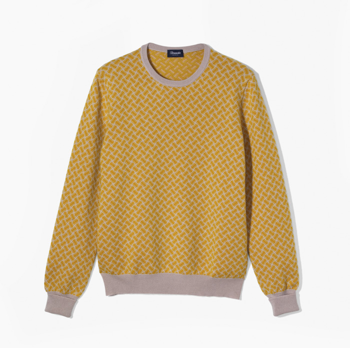 CASHMERE JACQUARD BISCOTTINO CREWNECK KNITWEAR YELLOW