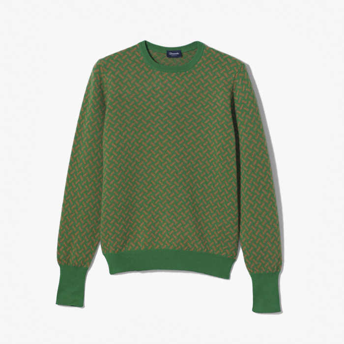 CASHMERE JACQUARD BISCOTTINO CREWNECK KNITWEAR GREEN