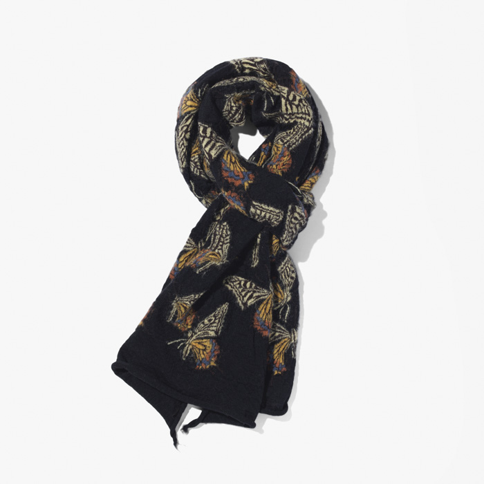 FULLING WOOL HAPPY SCARF BUTTERFLY BLACK