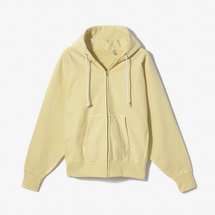 STRETCH BULKY SWEAT FRONTZIP HOODY (GARMENT DYED) LIGHT YELLOW