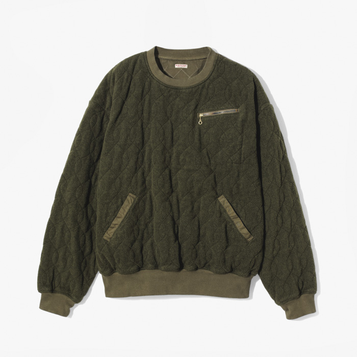 FLEECE x WAFFLE QUILTING CREW SWEATSHIRT KHAKI