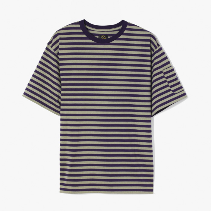 CREW NECK T-SHIRT (COTTON STRIPE JERSEY) PURPLE