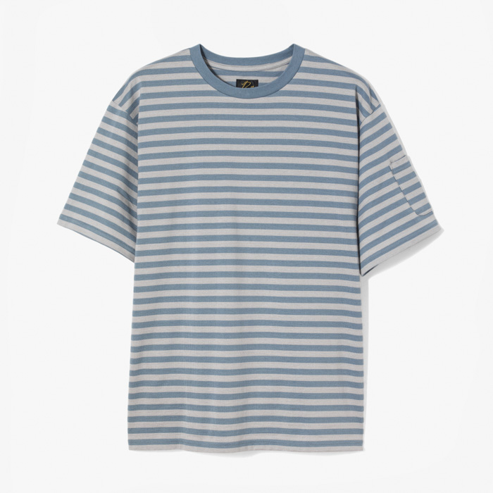 CREW NECK T-SHIRT (COTTON STRIPE JERSEY) WASHED BLUE