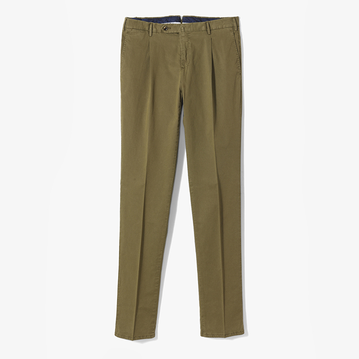 BUSINESS SLIM FIT 1PLEAT PANT (SOFT TOUCH STRETCH FINE TWILL) MILITARY GREEN