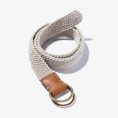 LINEN ROPE LEATHER BELT ECRU