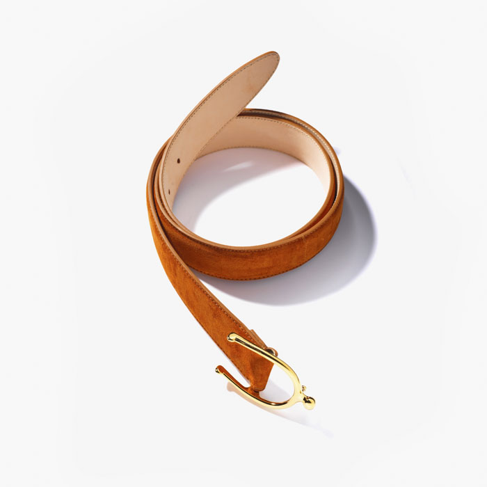 CASHMERE SUEDE CALF LEATHER BELT (HORSE SHOE BUCKLE) CAMEL