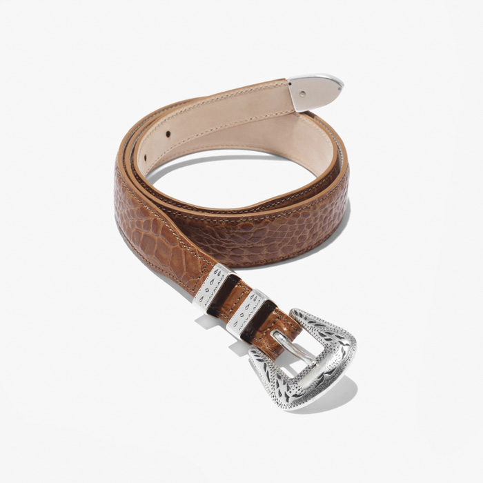 PRINTED CROCODILE WESTERN CALF LEATHER BELT COGNAC