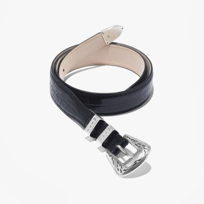 PRINTED CROCODILE WESTERN CALF LEATHER BELT BLACK