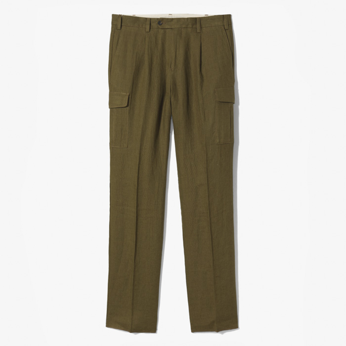 CHOICE CARGO 1PLEAT PANT (TELA LINO IRLANDESE) MILITARY GREEN