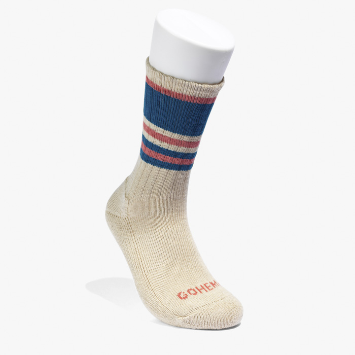 GOHEMP RANDOM STRIPED PILE CREW SOCKS BLUE