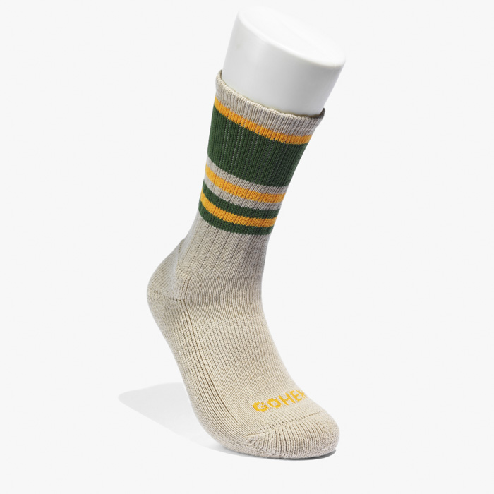 GOHEMP RANDOM STRIPED PILE CREW SOCKS GREEN