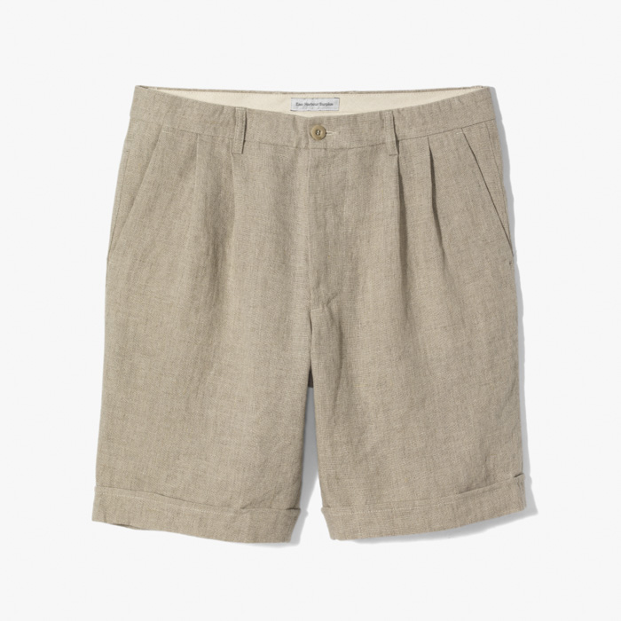 SOWETO 84 2PLEATS SHORT PANT (WASHED NATURAL LINEN) NATURAL