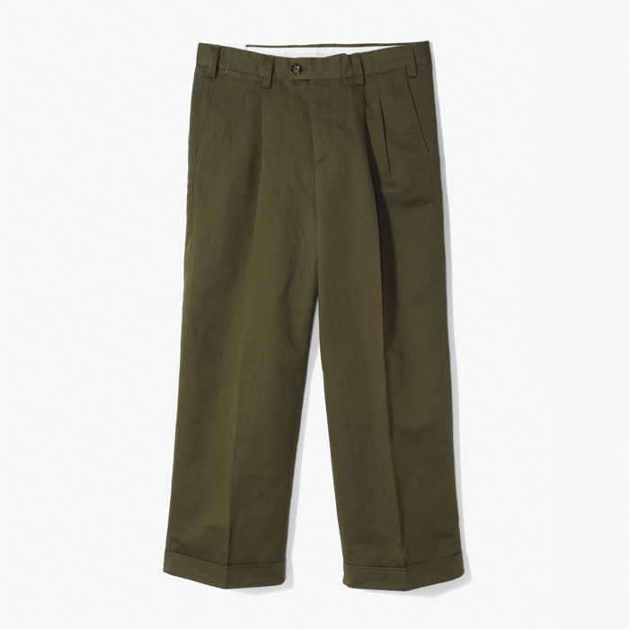 THE PAINTER STYLE REGULAR FIT 2PLEATS PANT (COTTON&LINEN LIGHT GABARDINE) MILITARY GREEN