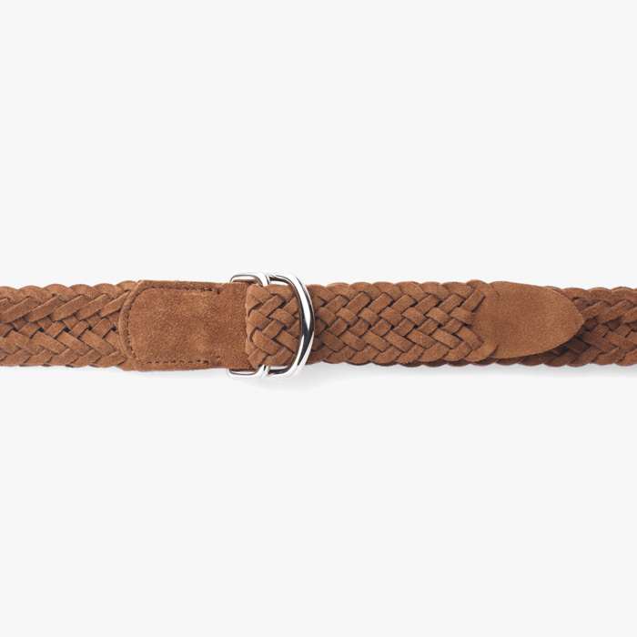 WOVEN SUEDE CALF LEATHER BELT D-RING SNUFF