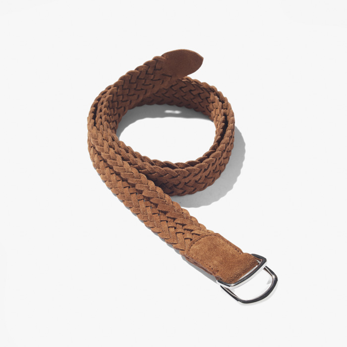 WOVEN SUEDE CALF LEATHER BELT D-RING SNUFF