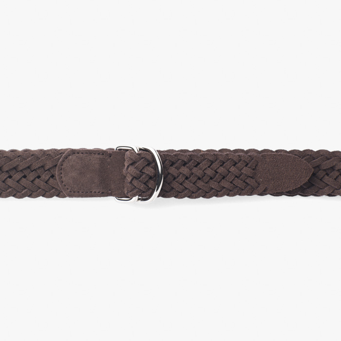 WOVEN SUEDE CALF LEATHER BELT D-RING BROWN