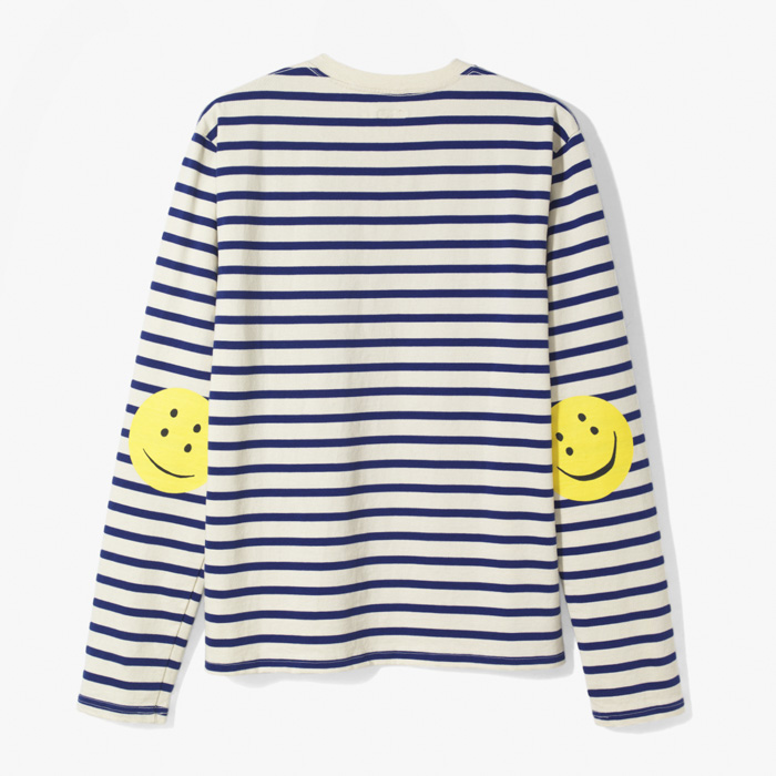 STRIPE JERSEY CREW LONG SLEEVE T-SHIRT(RAINBOWY PATCH) BLUE