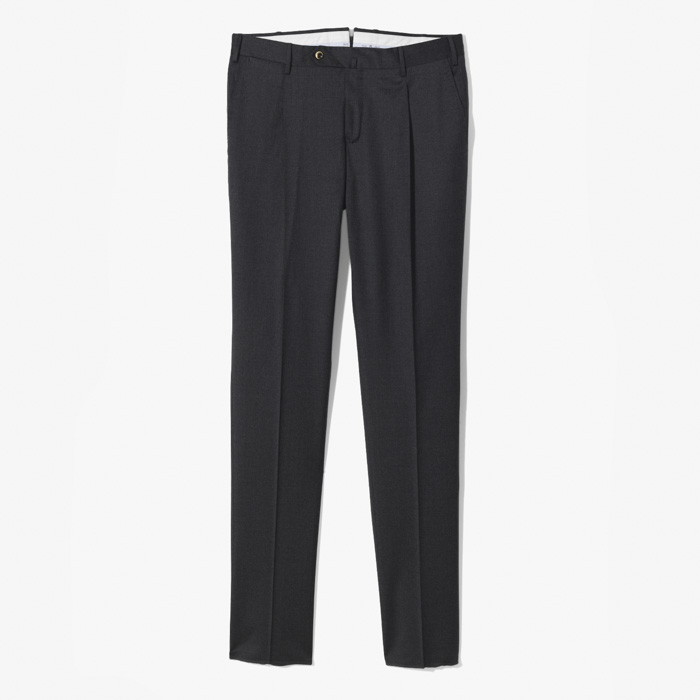 BUSINESS SLIM FIT 1PLEAT PANT (SUPER 110 S STRETCH LIGHT FLANNEL) CHARCOAL GRAY