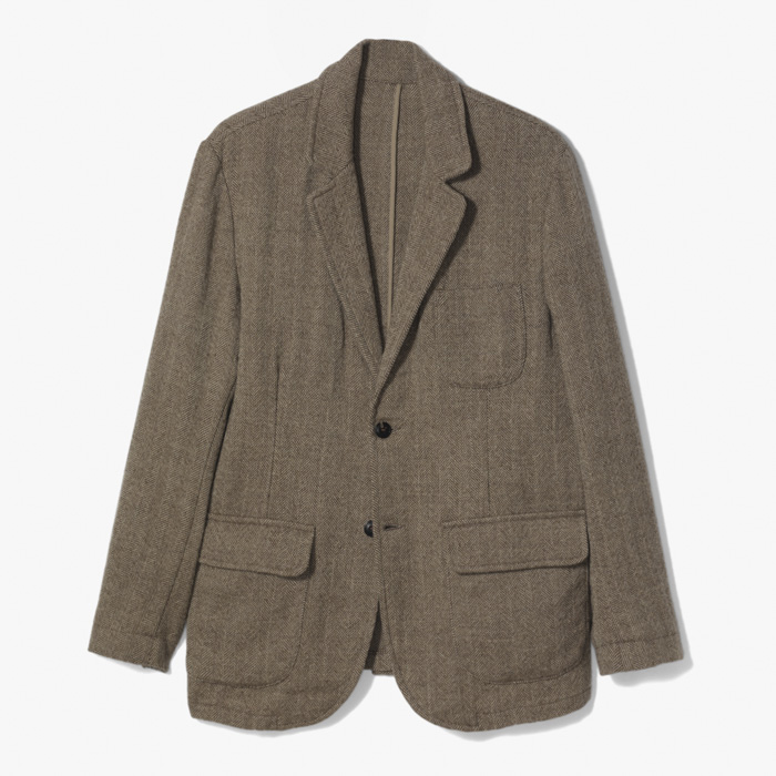 MITARAI 106 3 PATCH POCKETS BLAZER (WASHED HERRINGBONE) BROWN