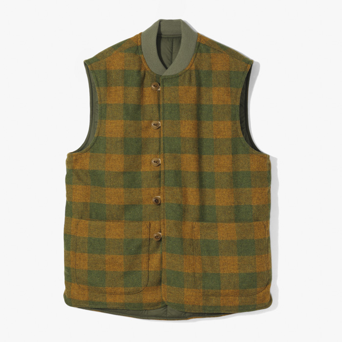 OLIVER 112 REVERSIBLE SPORT VEST (WASHED PLAID SHETLAND) MUSTARD