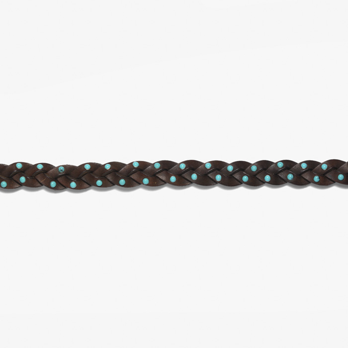 TWISTED LEATHER BELT WITH TURQUOISE PEARLS BROWN