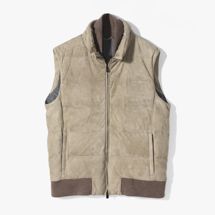 DOWN SUEDE VEST SILVER