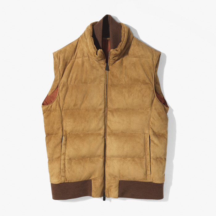 DOWN SUEDE VEST COGNAC