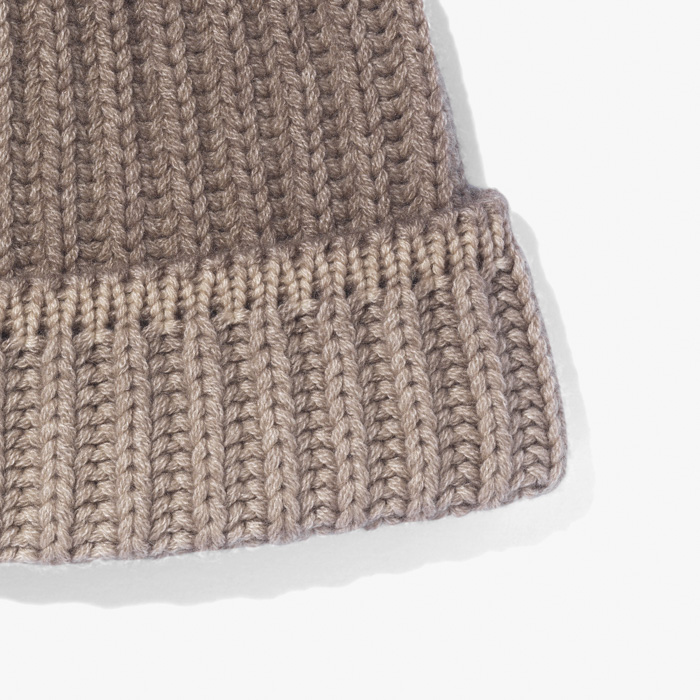 CASHMERE BEANIE (GARMENT DYED 6PLY ENGLISH RIP) LIGHT BROWN