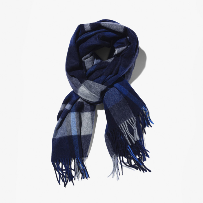 CASHMERE STOLE (BOLD CHECK 190X70) NAVY