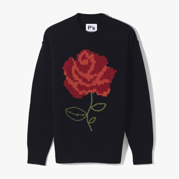 ENGLAND WOOL CREWNECK OVER KNITWEAR (INTARSIO ROSE) NAVY